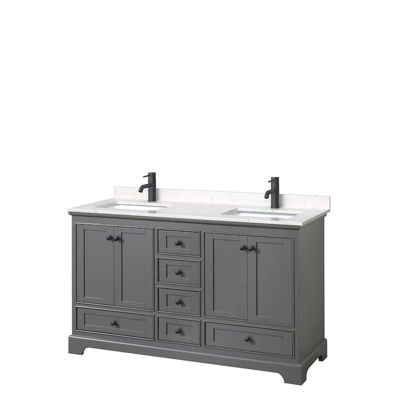 Deborah 60-inch Double Vanity, Cultured Marble Top - Dark Gray, Black Trim, Carrara Cultured Marble Top