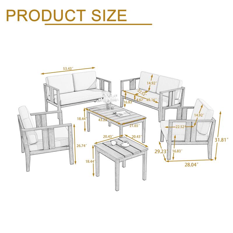 Casual 6-Piece Outdoor Patio Furniture Set In Solid Teak Wood