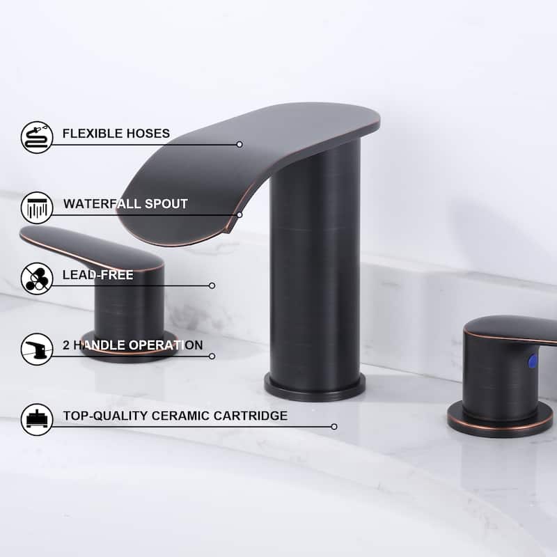 WOWOW 8 in.Double Handle Waterfall Bathroom Faucet with Pop-up Drain