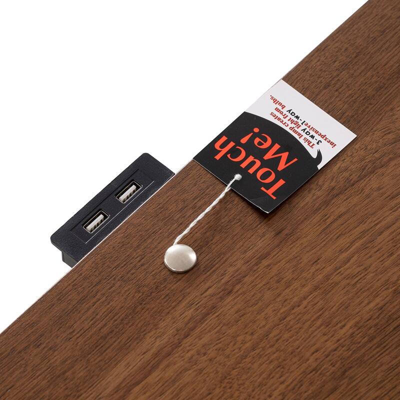 Mid Century Modern Walnut Finish USB Ports Storage Bedroom Set 3pc