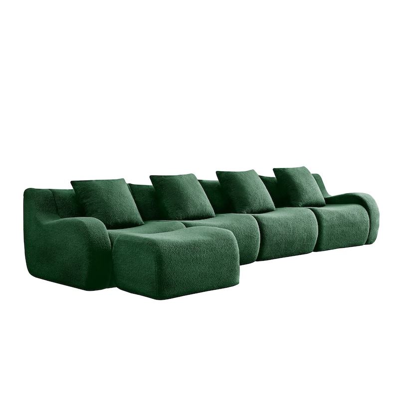 Anmytek Modern Plush L-Shaped 4-Seat Chaise Boneless Sofa - Teddy Fabric, 32D High Density Sponge, No Assembly