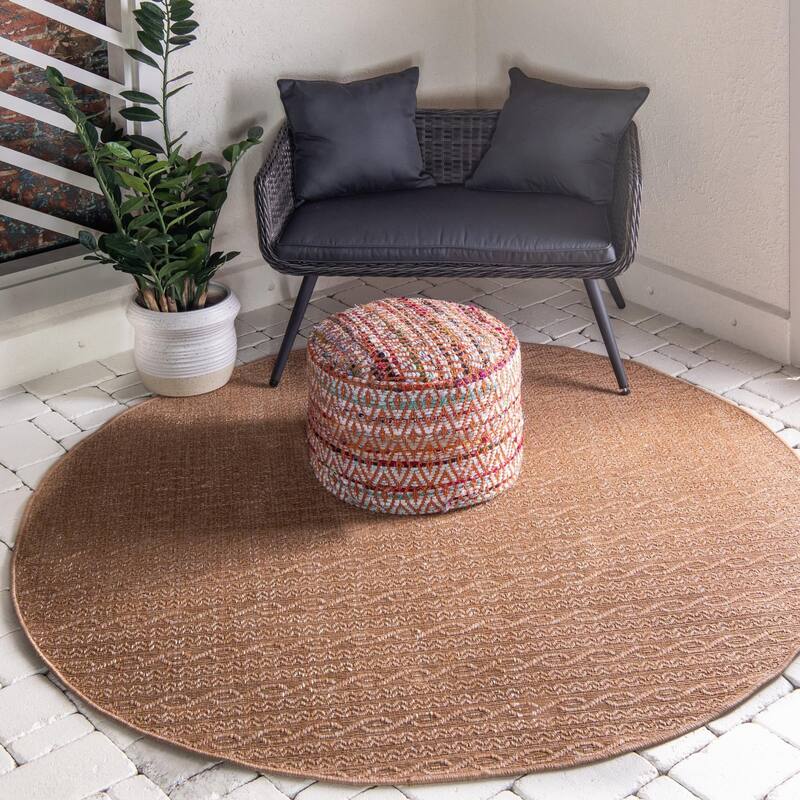 Outdoor Ucul Collection Area Rug - Light Brown - 6' Round