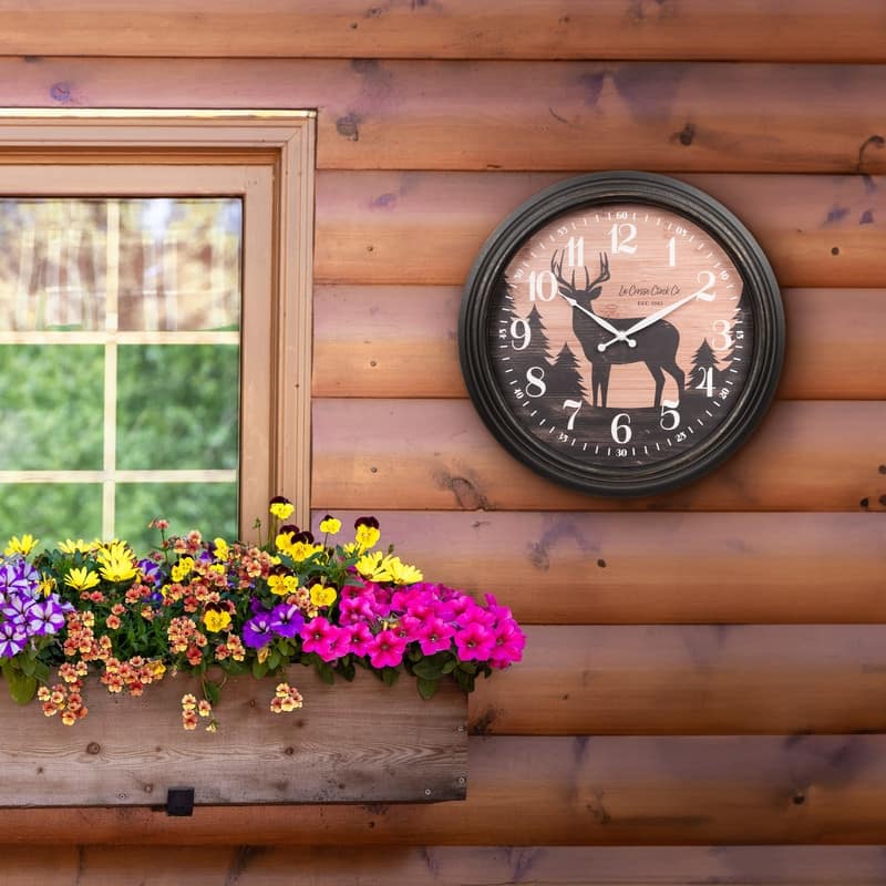 La Crosse Clock 433-3841D 15.75" Outdoor Northwoods Deer Quartz Clock