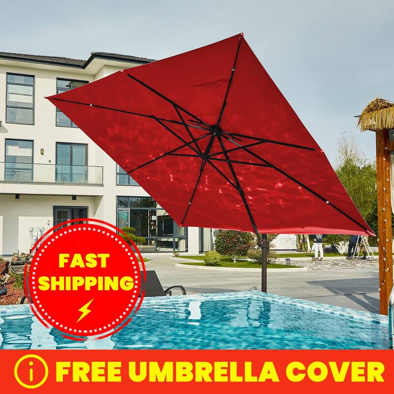 12ft×12ft Square Double Top Outdoor Offset Umbrella Cantilever Patio Umbrella With 360 Degree Rotation