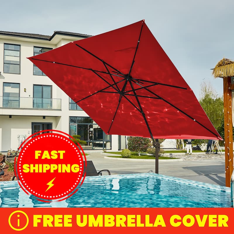 9 ft.Rotation Square Cantilever Tilt Patio Umbrella With Crank