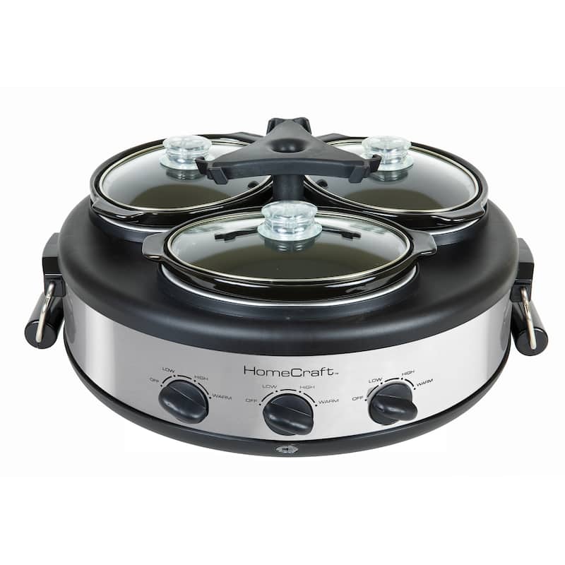 HomeCraft Triple Round Oval 1.5 Quart Stainless Steel Cooker Buffet