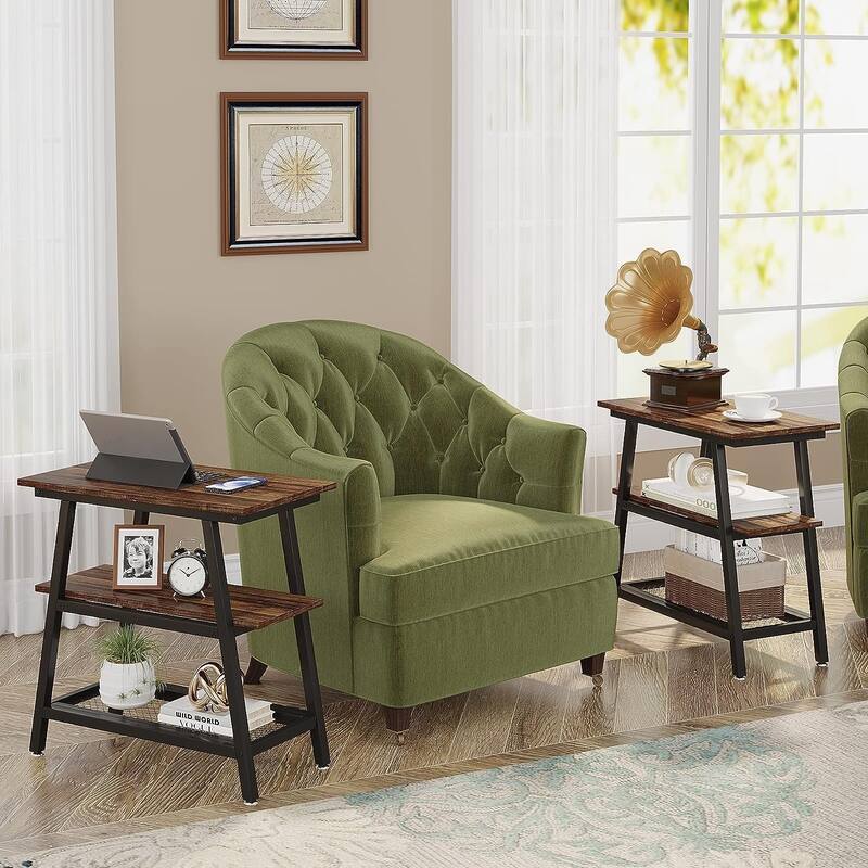 End Table, Side Table with 3-tier Storage Shelf