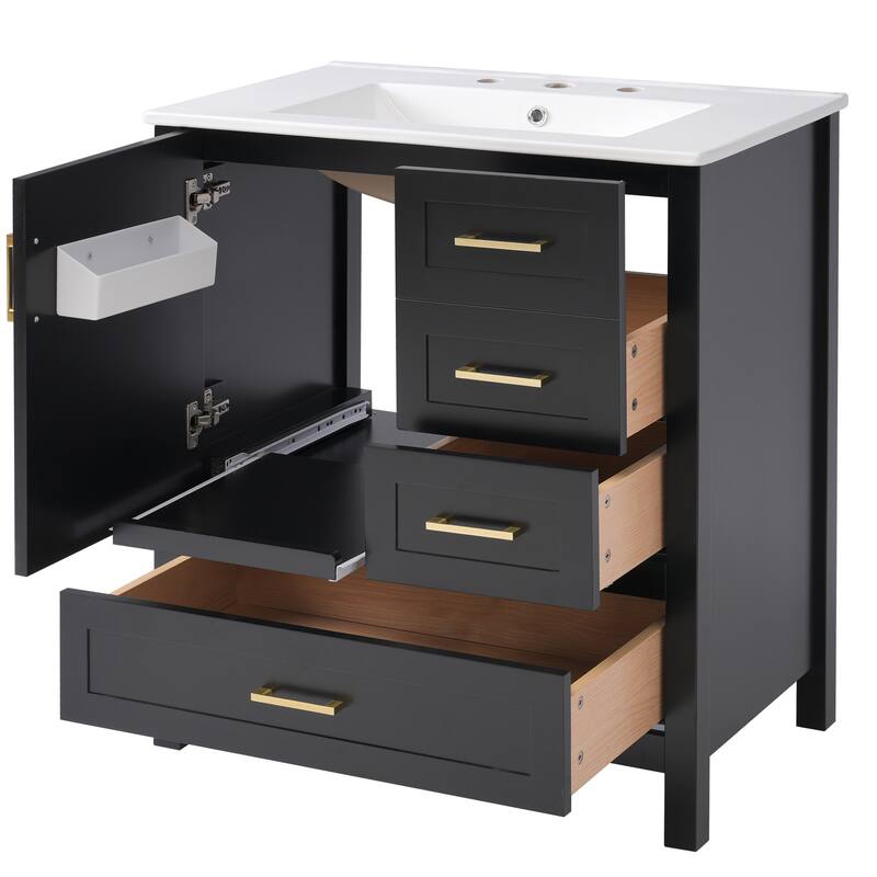 30" Black Bathroom Vanity with Sink Combination Set