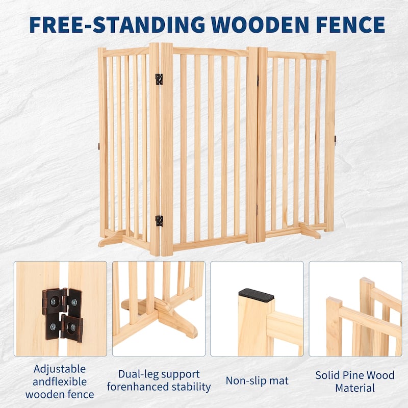 Wooden Freestanding Dog Gate, Collapsible Pet Gate with Support Feet, Indoor Dog Fence for The House,Doorways, Stairs,