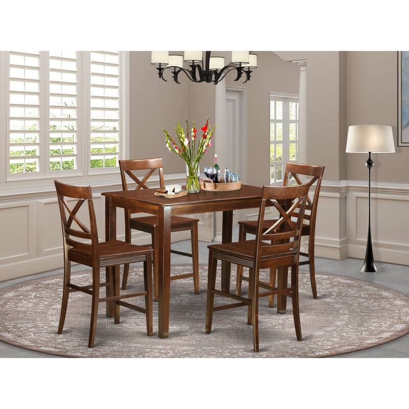 5-Piece Mahogany Finish Solid Wood Top - Dining Room Set - Seats 4