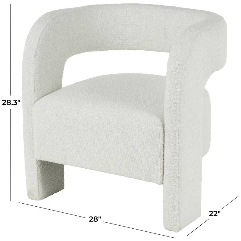 White Polyester Curved Back Mid Century Modern Round Boucle Living Room Accent Chair