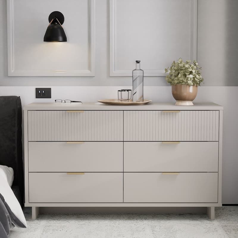 Manhattan Comfort Granville 55.07" Modern Double Wide 6 Drawer Dresser