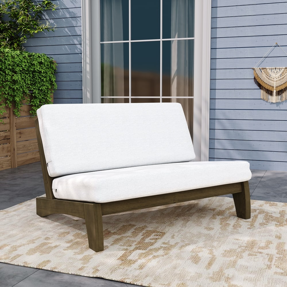 Outdoor Wood Club Chairs Set Loveseat with Cushion