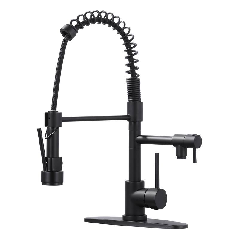 WOWOW Single Handle Pull Down Sprayer Kitchen Faucet with Advanced Spray - Matte Black