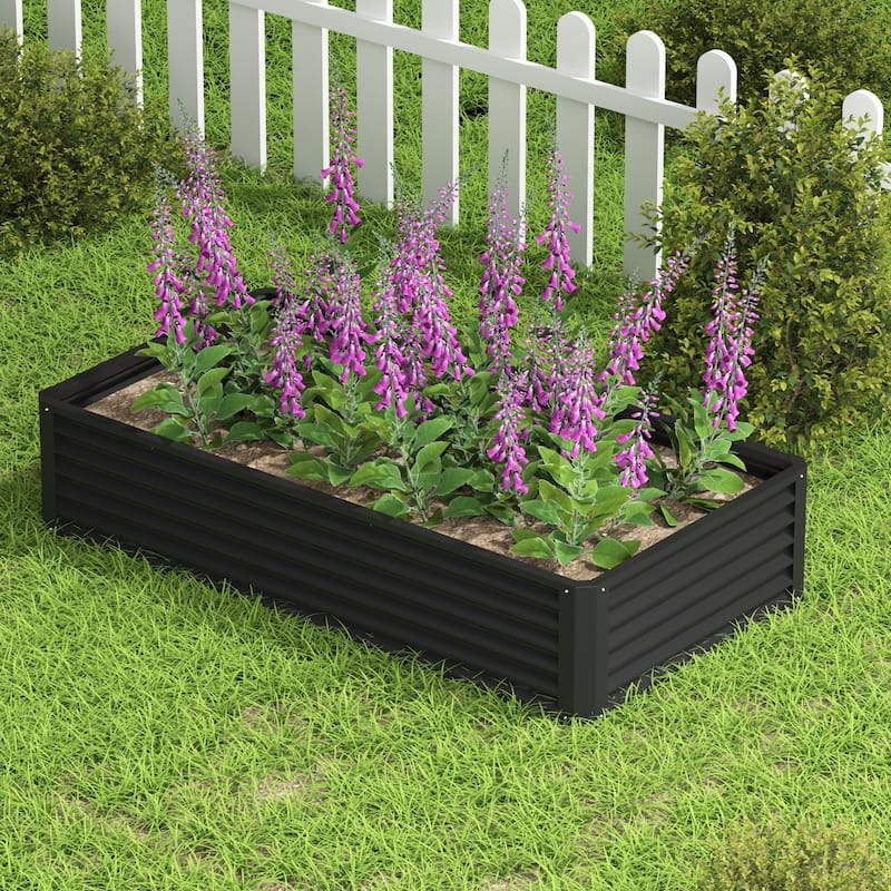 Rectangular Garden Beds Galvanized Raised Garden Beds Large-Capacity Metal Planter Box with Open Base for Outdoor Gardening