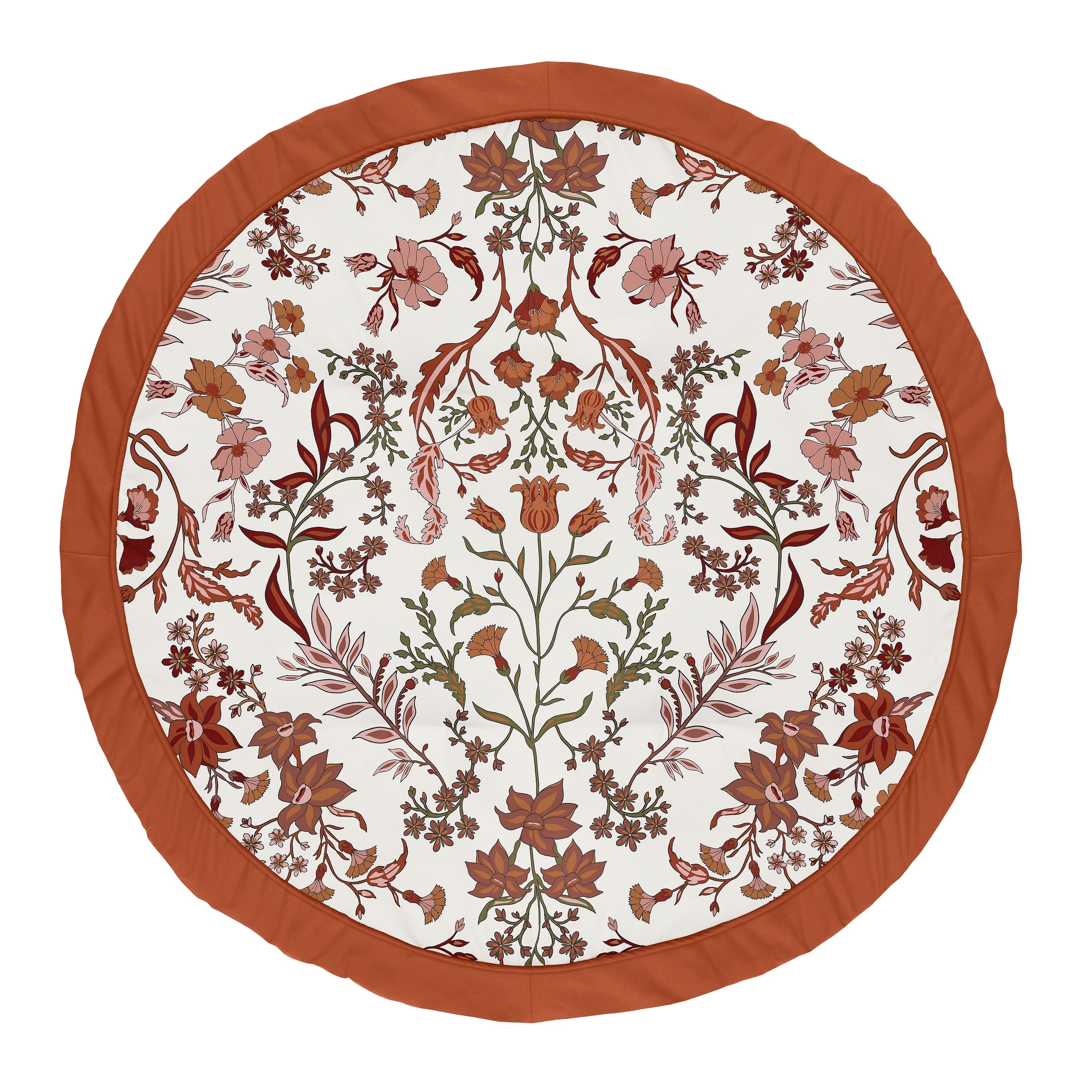 Sweet Jojo Designs Ivory and Orange Boho Vintage Floral Girl Baby Tummy Time Playmat Bohemian Rust Botanical Green Fringe Tassel