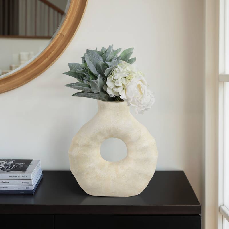 Pottery Terracotta Vase Modern Open Ring Design and Textured Surface