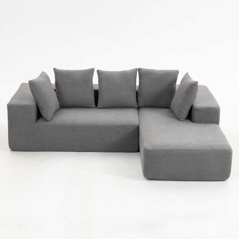 L-Shaped Modular Sectional Sofa, Full Foam Compressed Deep Seat Sofa, Upholstered Corner Sofa with 5 Throw Pillows
