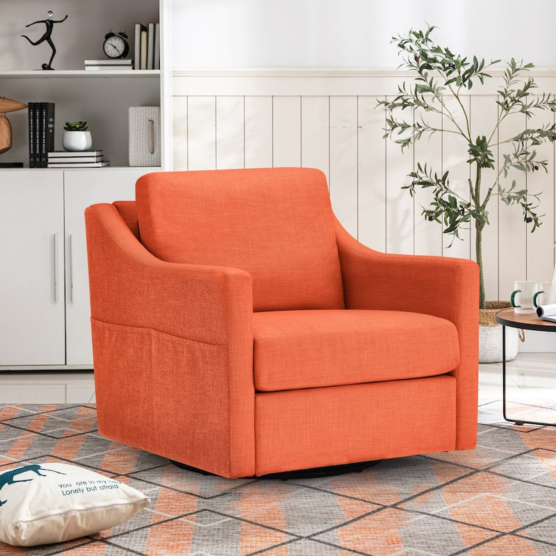 Swivel Accent Chair - Modern Linen Armchair with Removable Cover for Living Room & Reception