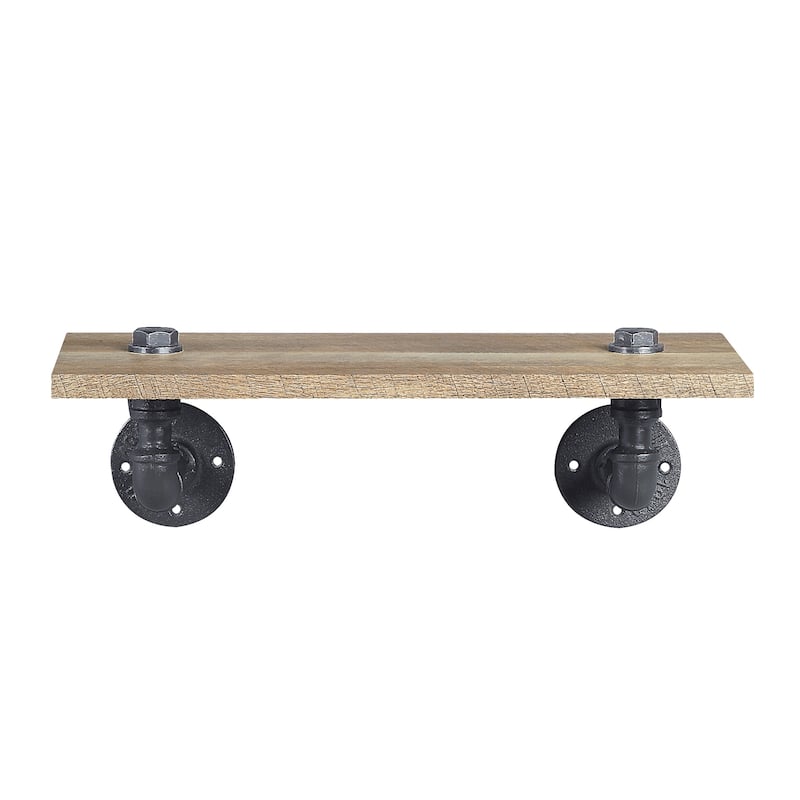 Floating Wood Wall Shelf with Metal Tube in Oak and Sandy Black