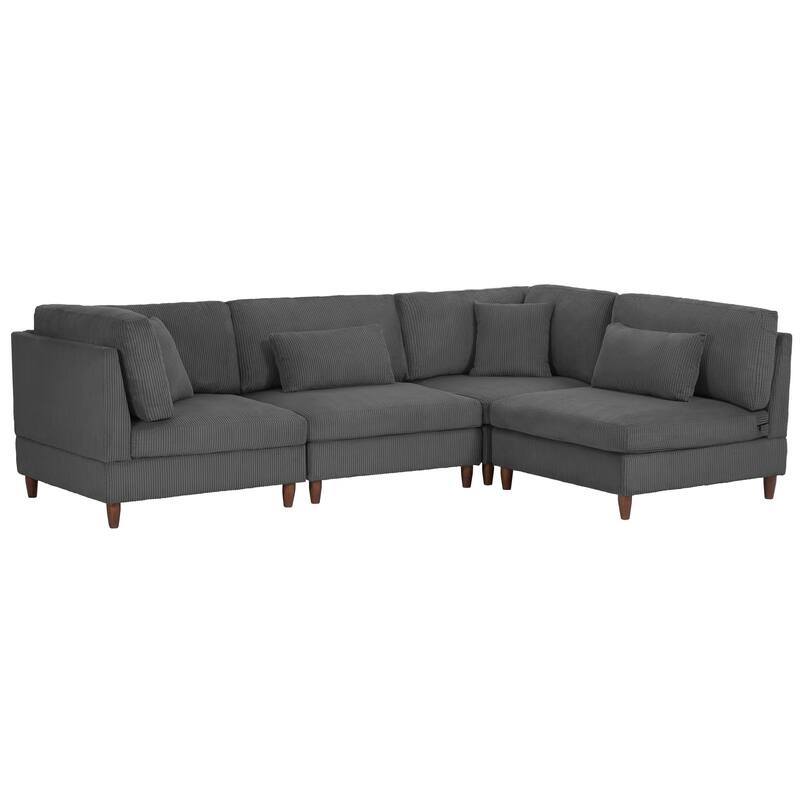 4-Piece Modern Corduroy Modular Sectional Sofa with pillows For Living Room