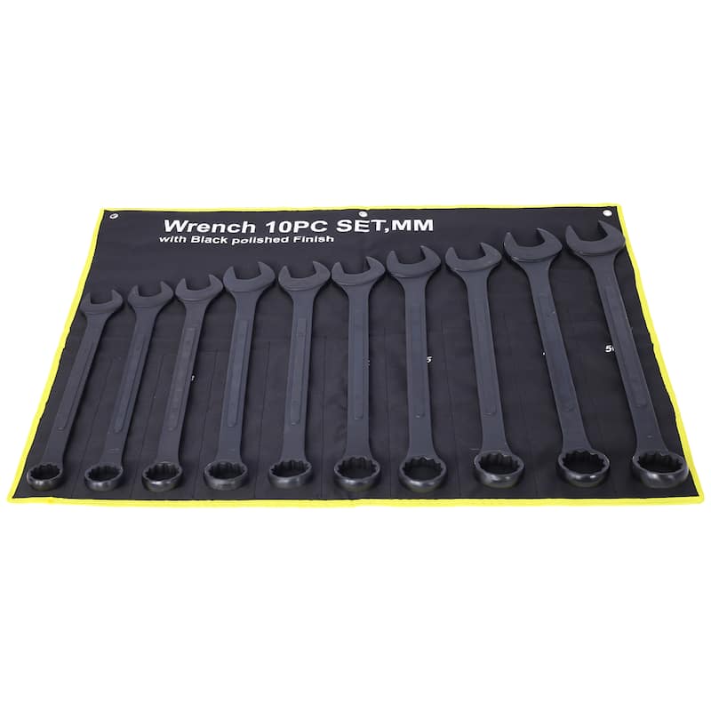 Metric Jumbo Combination Wrench Set Extra Large, 10 PC Metric Black-Oxide Jumbo Combo Wrench Set with pouch