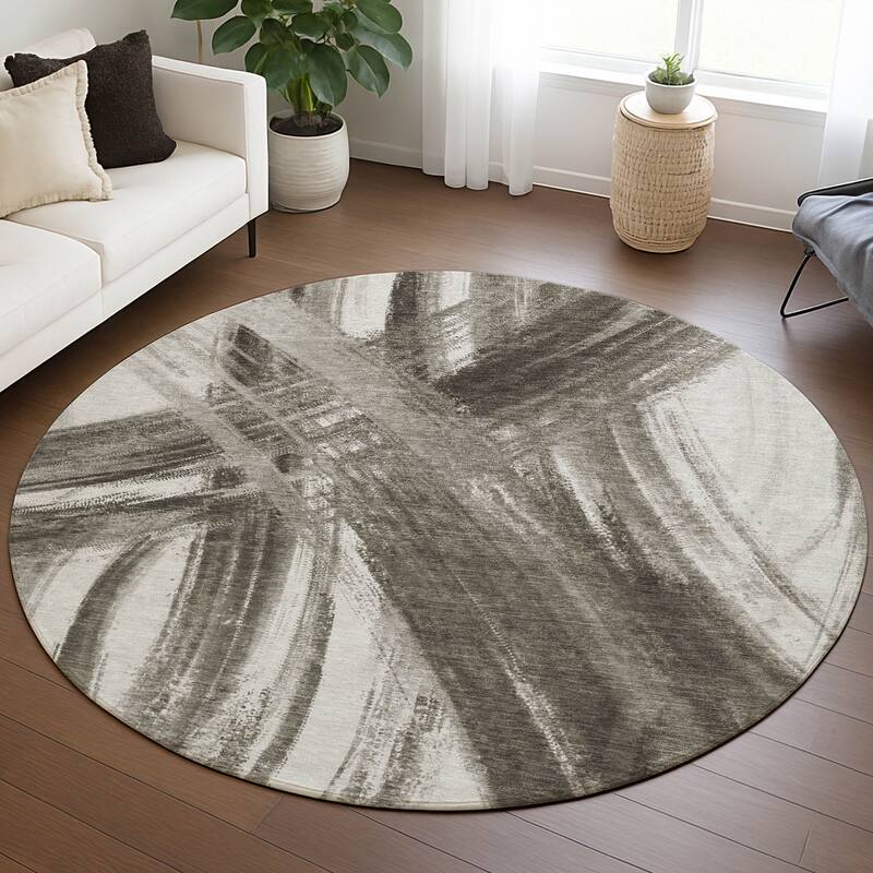 Machine Washable Indoor/ Outdoor Abstract Brushstroke Chantille Rug