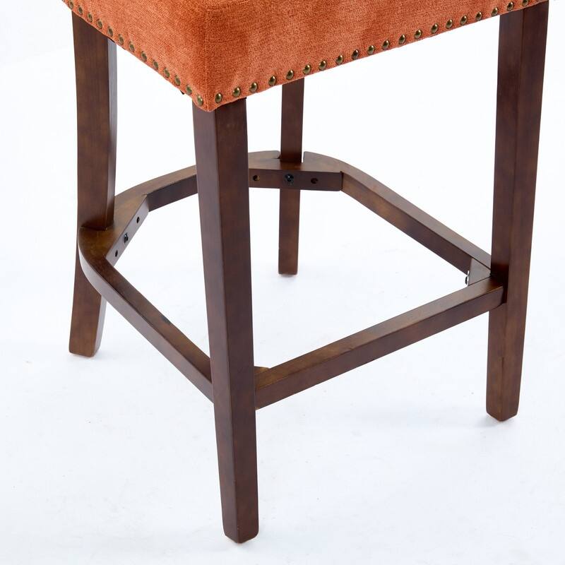 Counter Height Bar Stools Set of 2, Farmhouse Linen Fabric Upholstered Accent Chair Curved Backrest with Copper Nails around