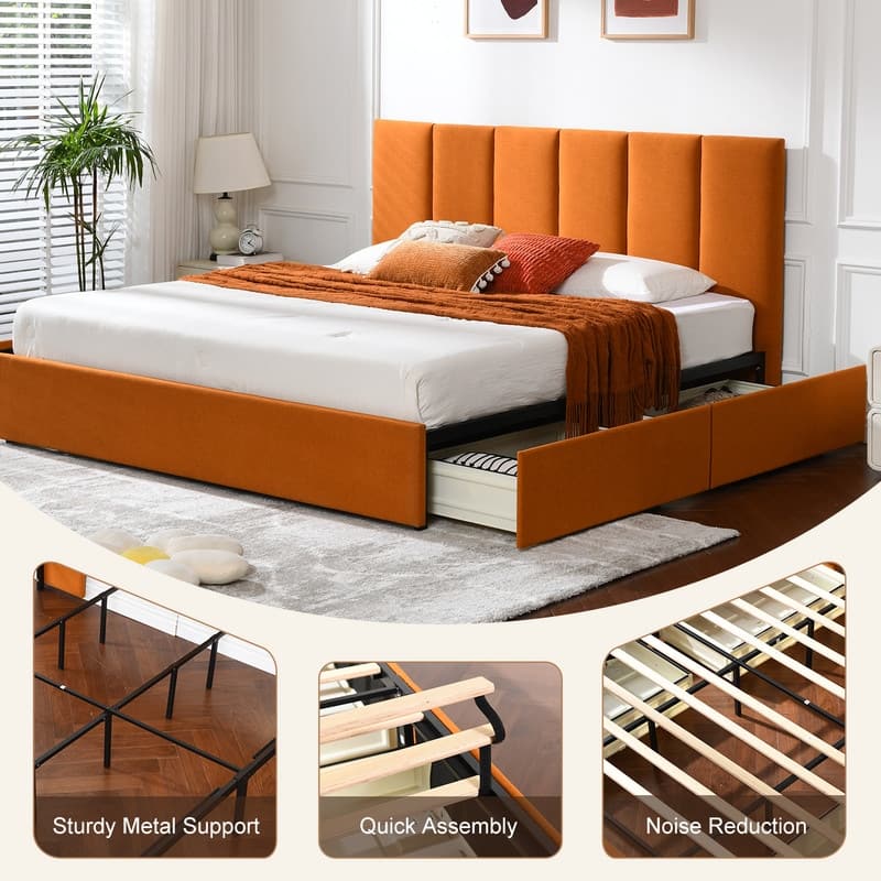 Plywood Frame Platform Bed with Storage Drawers