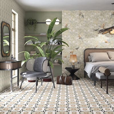 Merola Tile Riviera Octagon Grimaud Multicolor with Taco Beige 7-7/8" x 7-7/8" Porcelain Floor and Wall Tile