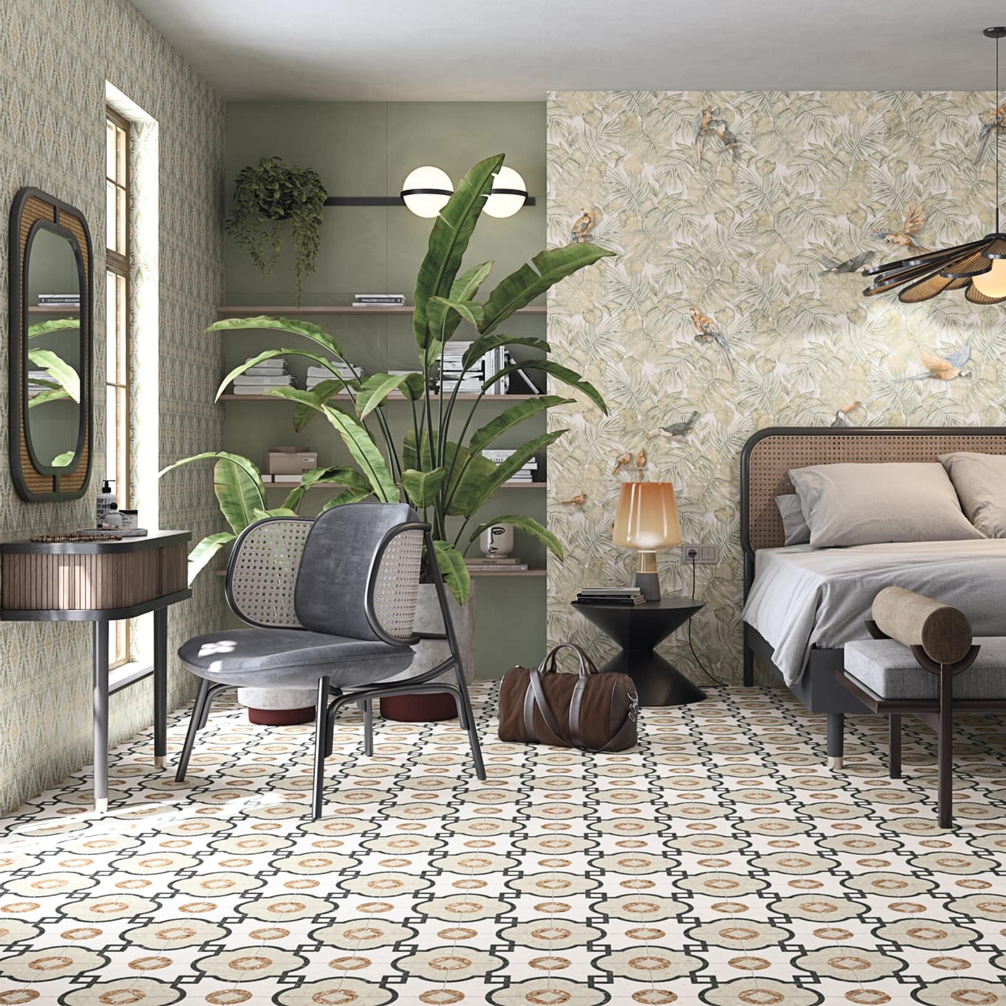 Merola Tile Riviera Octagon Grimaud Multicolor with Taco Beige 7-7/8" x 7-7/8" Porcelain Floor and Wall Tile