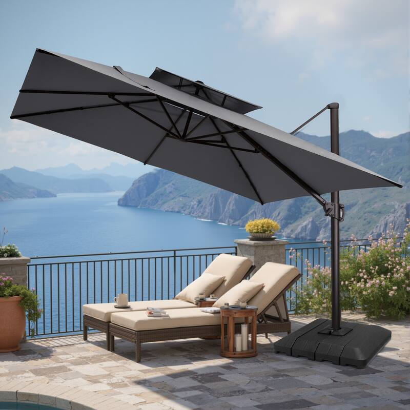Pellebant 11X11FT Outdoor Patio Cantilever-Offset 360-Degree Rotation Umbrella with Premium Base - Dark Grey
