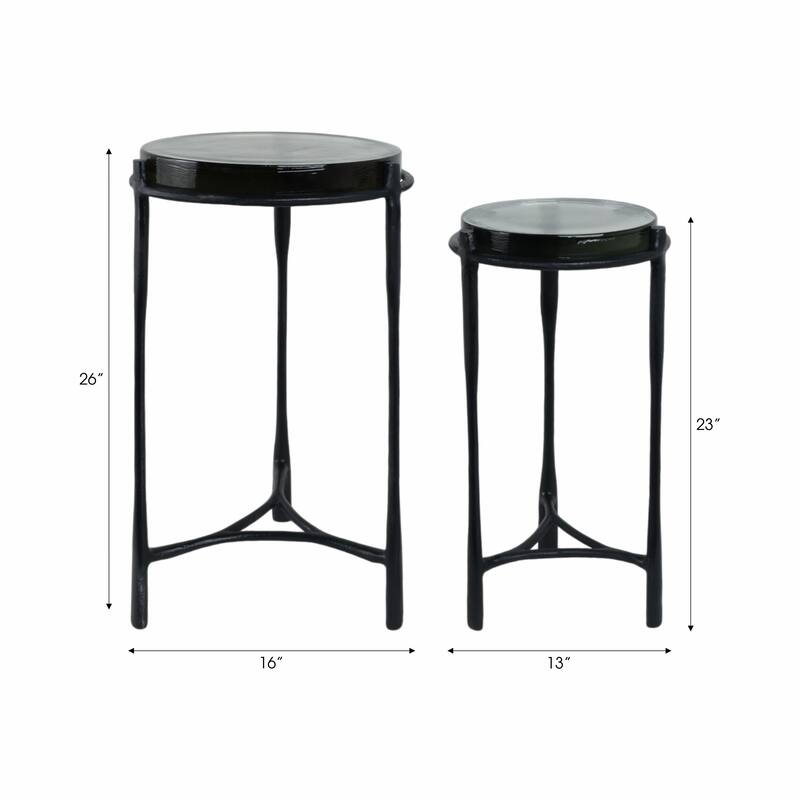 Metal Accent Side Tables Round Top and Frame Modern Design (Set of 2) - 16" x 16" x 26"