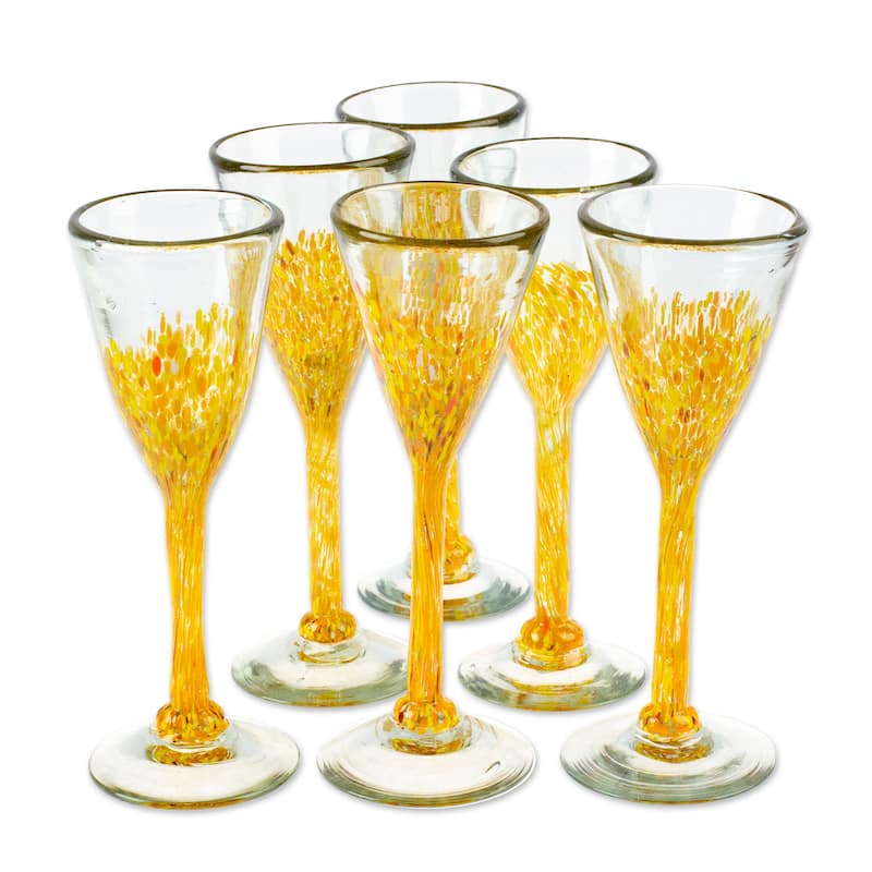Novica Handmade Yellow Recycled Glass Champagne Flutes (Set Of 6)