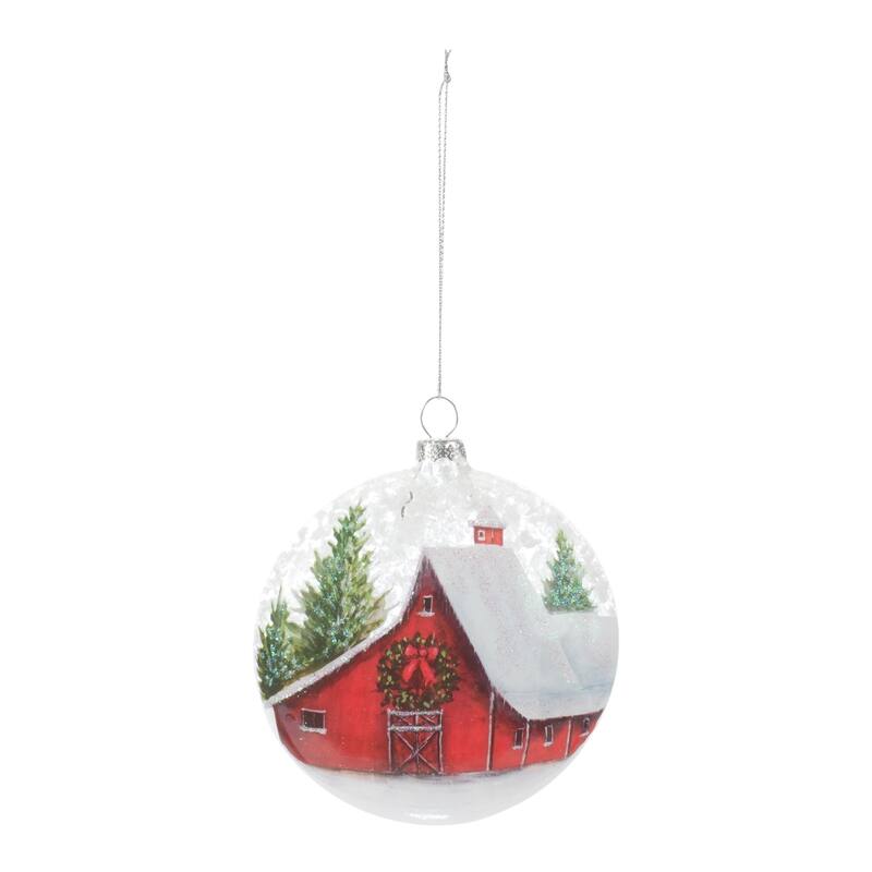 Barn Glittered Glass Christmas Ball Ornaments - 4.5" (110mm) - Multi-Color - 12ct