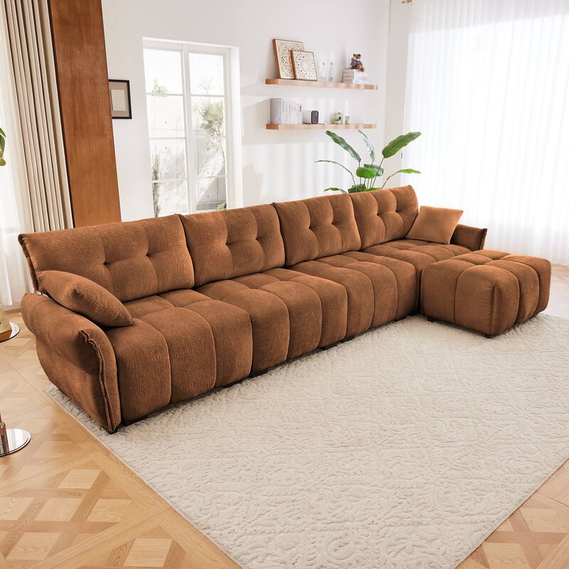4-Seater U-Shaped Modular Sofa with 1 Ottomans & Pillows - Burnt Orange