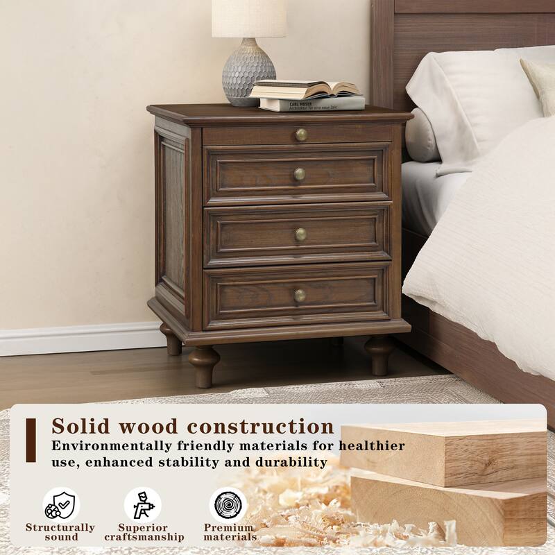 Nightstands Set of 2 with 4 Drawer,Wood Storage End Table with Hidden Pull-Out Shelf, 4 Solid Wood Feet and Metal Handle