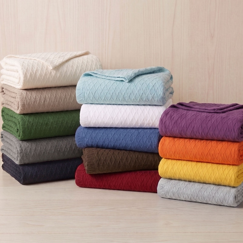 Superior Diamond Weave 100% Cotton Blanket, Soft Geometric Bed and Sofa Layer, All-Season