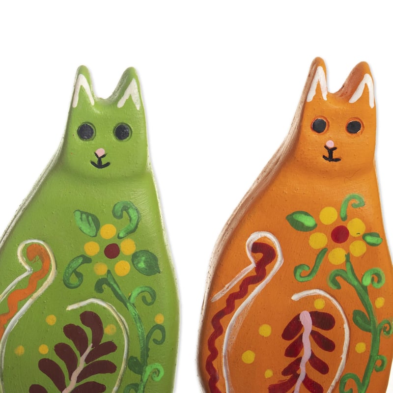 Novica Handmade Colorful Cats Ceramic Figurines (Set Of 3)