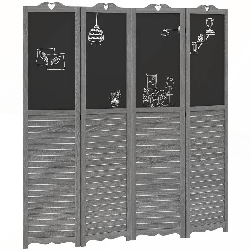 4-Panel Folding Room Divider with Blackboard for Bedroom or Office
