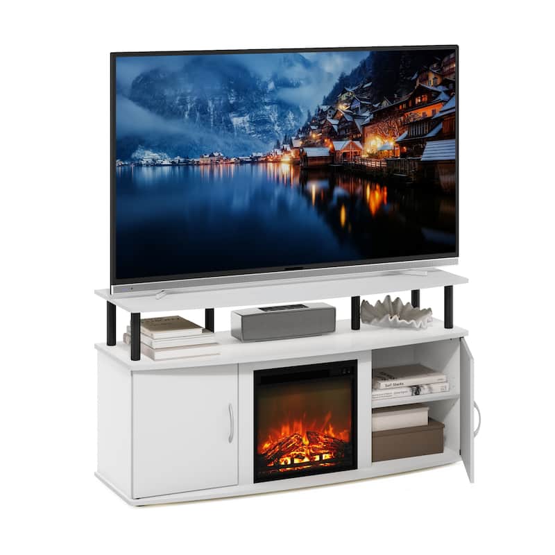 Furinno Jensen Living Room Fireplace Entertainment Center with Doors Storage Cabinet for TV up to 55 Inch