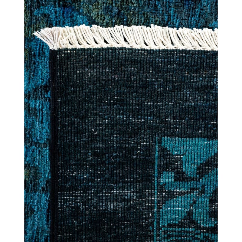 Overton Hand Knotted Wool Vintage Inspired Modern Contemporary Overdyed Blue Area Rug - 8' 1" x 9' 10"