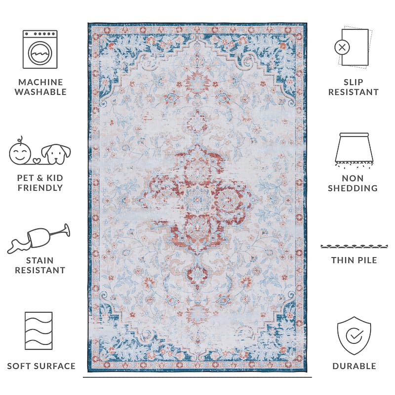 SAFAVIEH Tucson Machine Washable Slip Resistant Harmanda Oriental Medallion