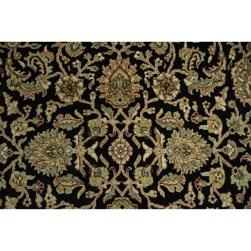 Hand Knotted Oriental 100% Wool Carpet Traditional All-Over Black Agra Area Rug - 8' 9'' X 5' 9''