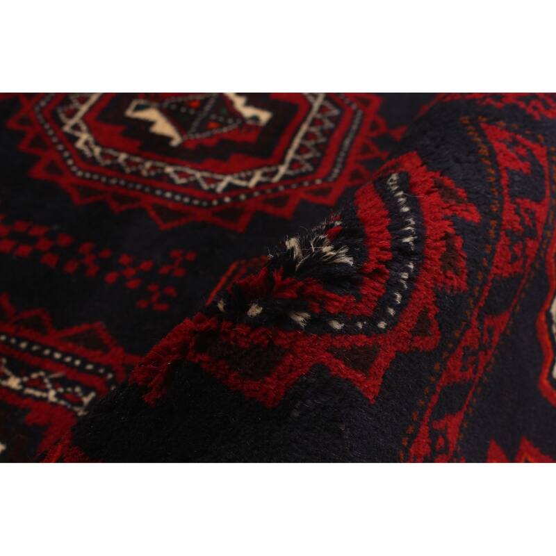 Hand-knotted Rizbaft Navy, Red Wool Rug - 3'4 x 6'1/3'4" x 6'1"