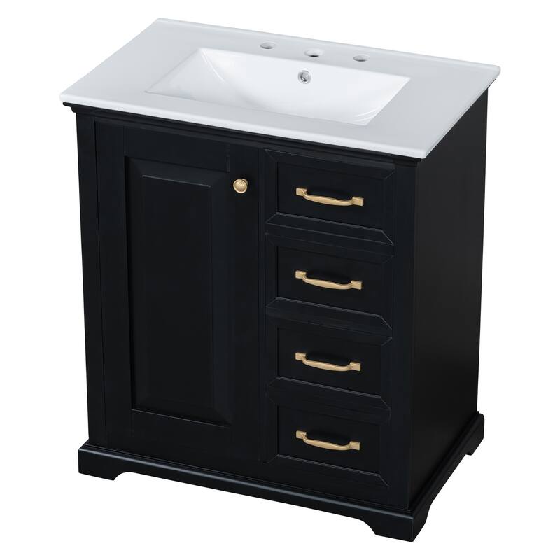 30 inch MDF Bathroom Vanity with Sink, One Package, Green Bathroom Cabinet with Drawers