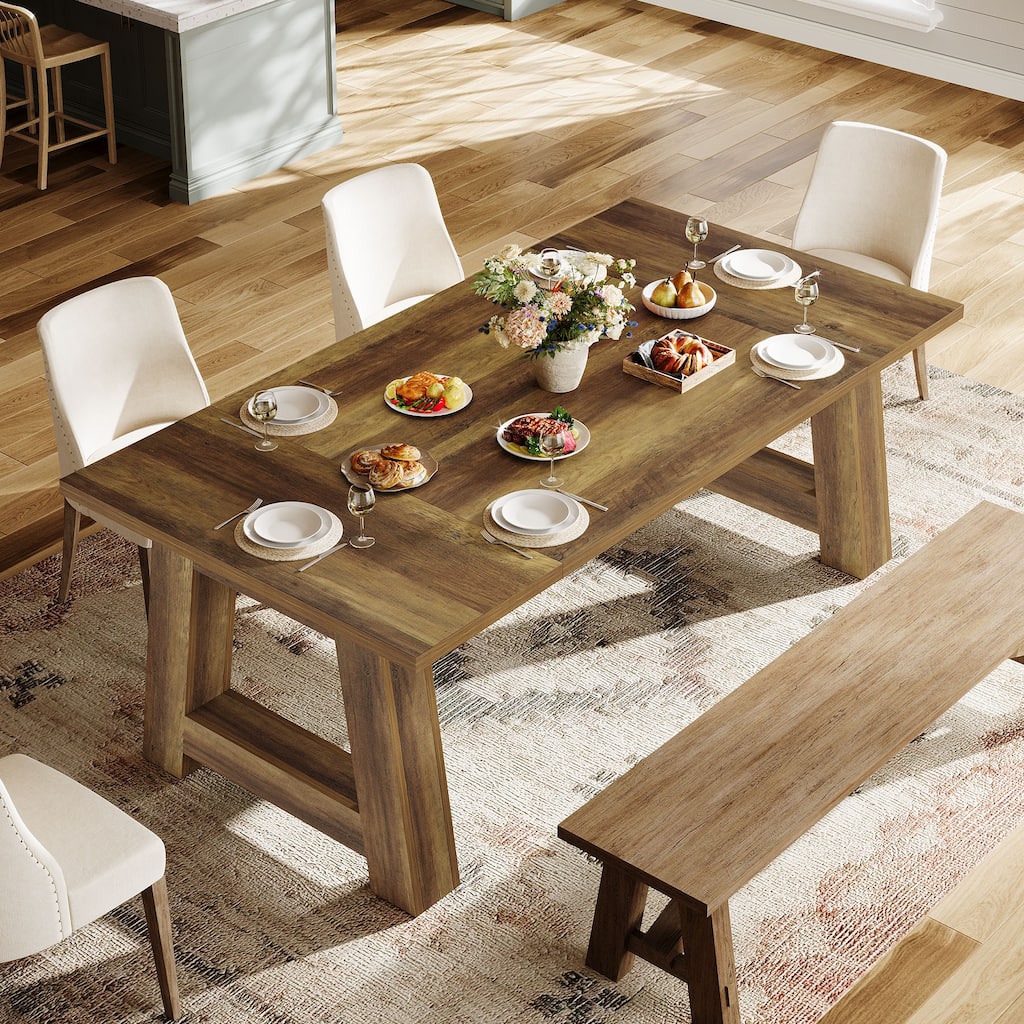70.5'' Long Dining Table for 6-8, Farmhouse Wooden Kitchen Table