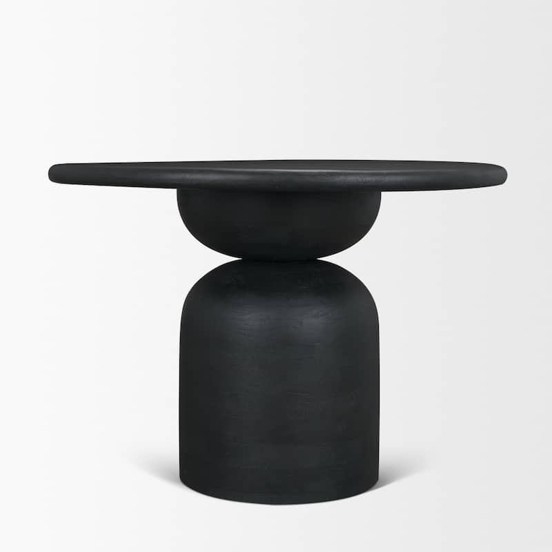 Atlas 42" Black / Mid-Brown Wood Stacked Pedestal Base Round Dining Table