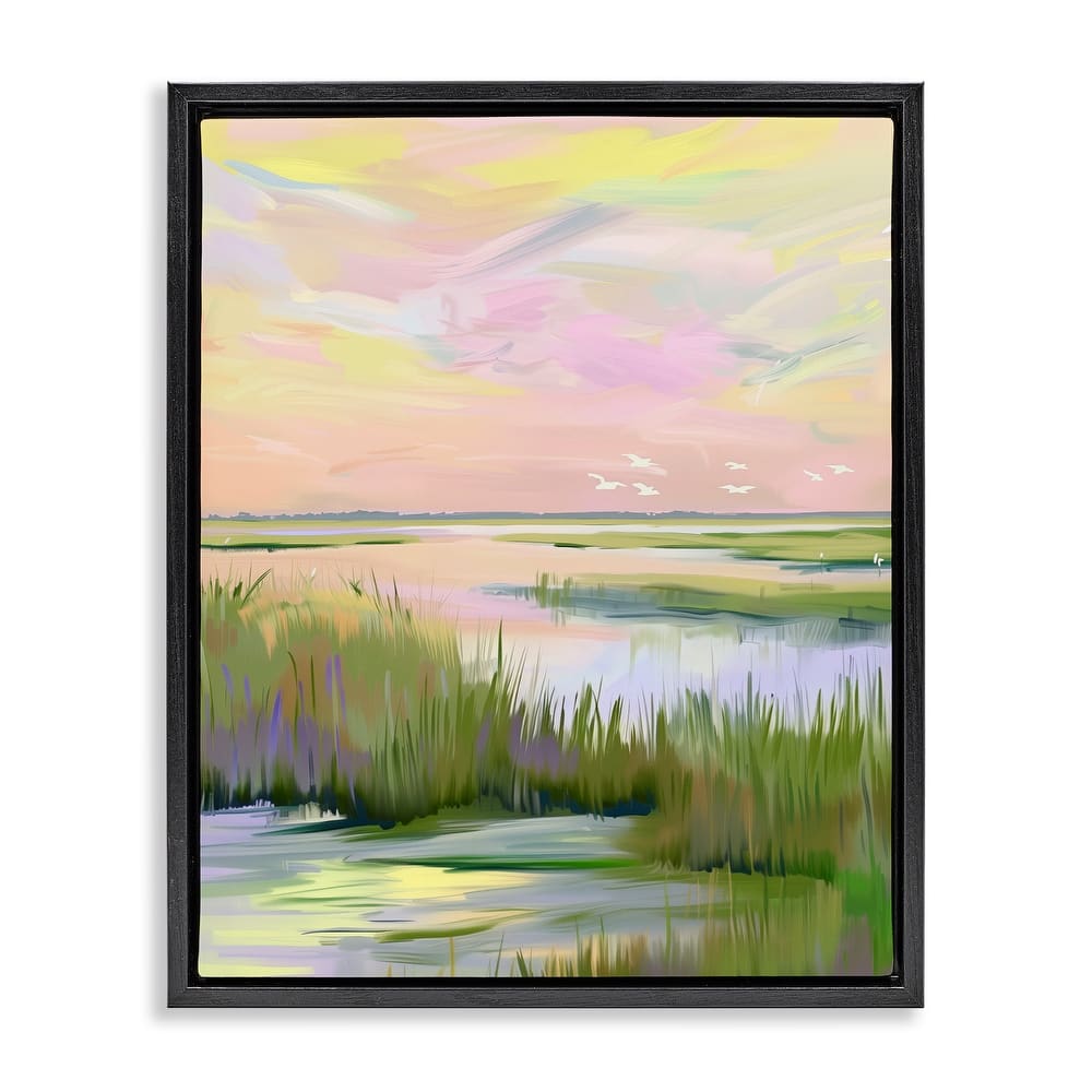 Stupell Soft Pink Marshland Sunrise Framed Floater Canvas Wall Art Design By Arlington Prints