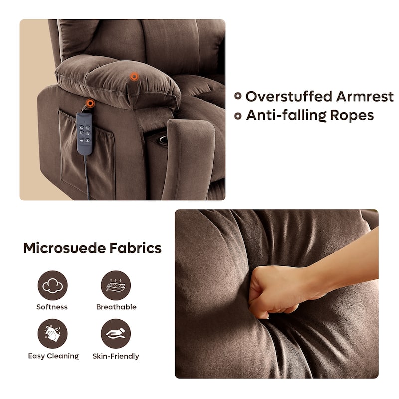 Bestier 40.1" W Microsuede Oversize Dual Motor Power Lift Recliner Chair With Massage and Heating